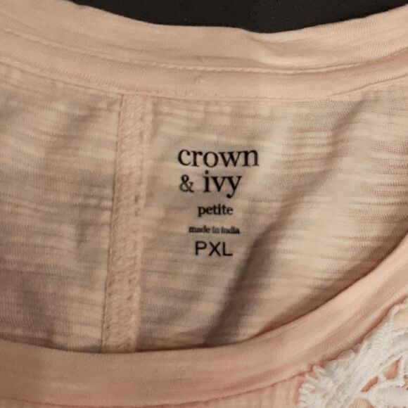 Crown & Ivy Cotton Soft Pink with White Lace Trim Tank Top - Picture 4 of 8